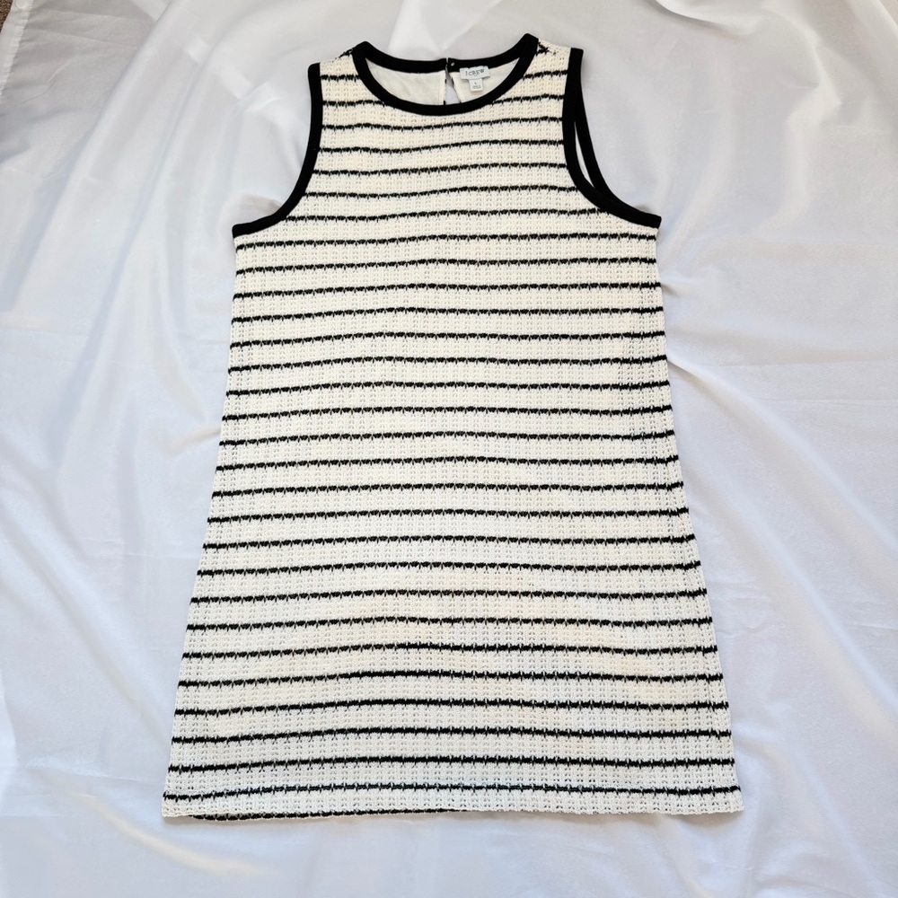 J Crew Textured Stripe Shift Dress Cream Black Knit Large - Picture 7 of 13